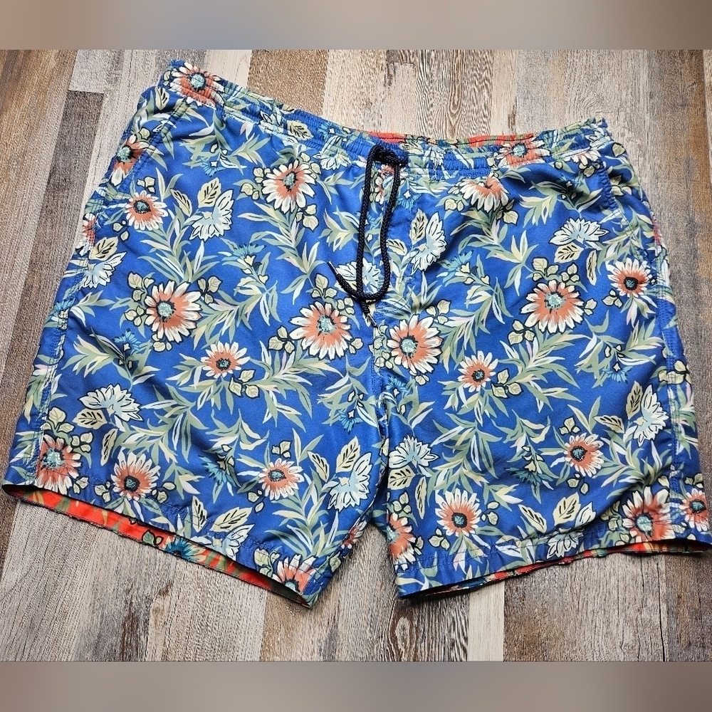 Reyn Spooner Men's Blue Floral Swim Trunks Mesh Liner XL